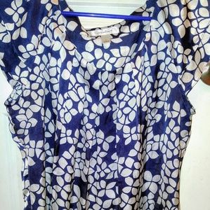 Dress Barn Blue and White Floral Satin Blouse